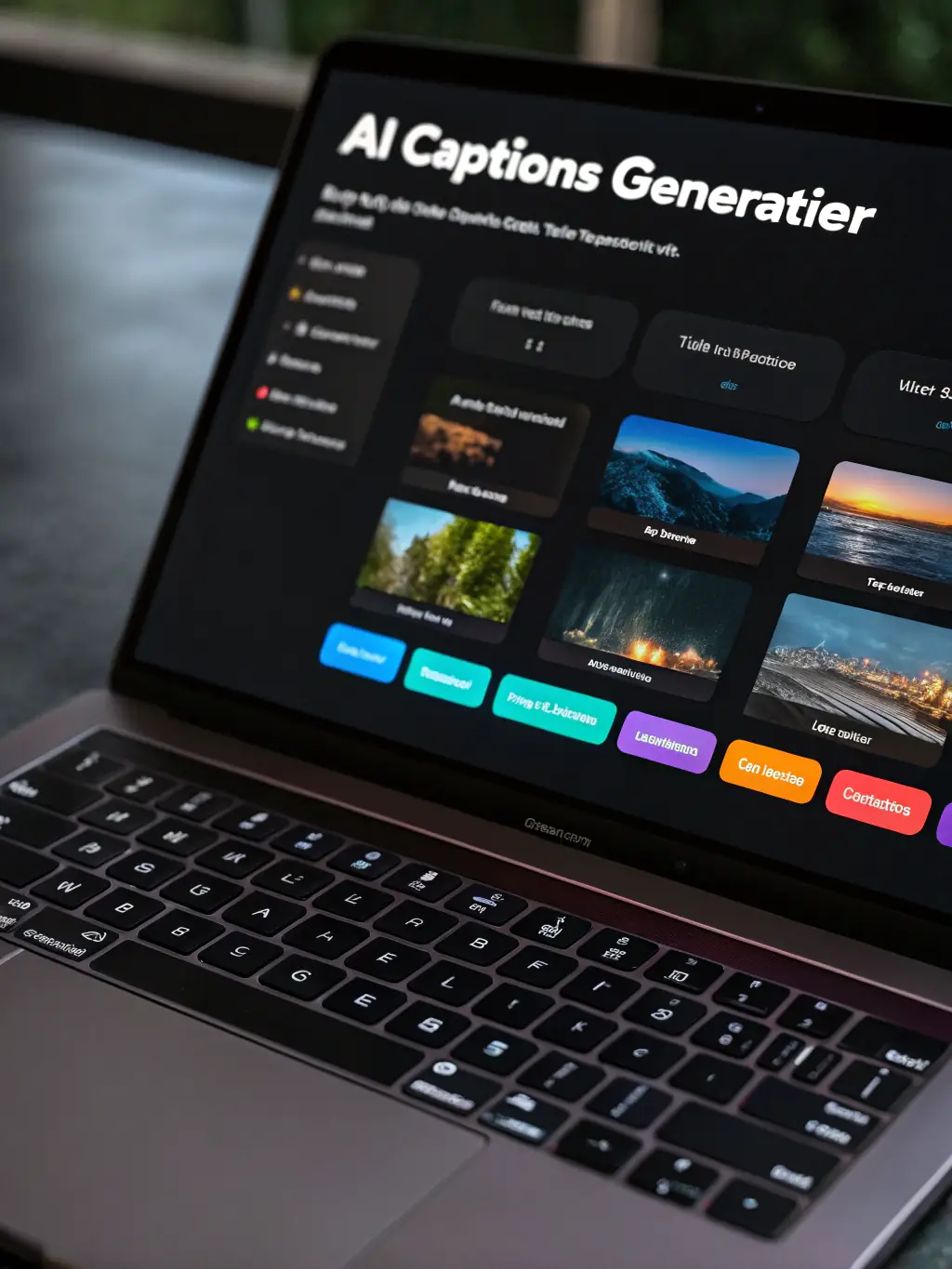 A close-up shot of the AI interface generating a creative and engaging caption for a social media post, highlighting the ease of use and time-saving aspect for small business owners.