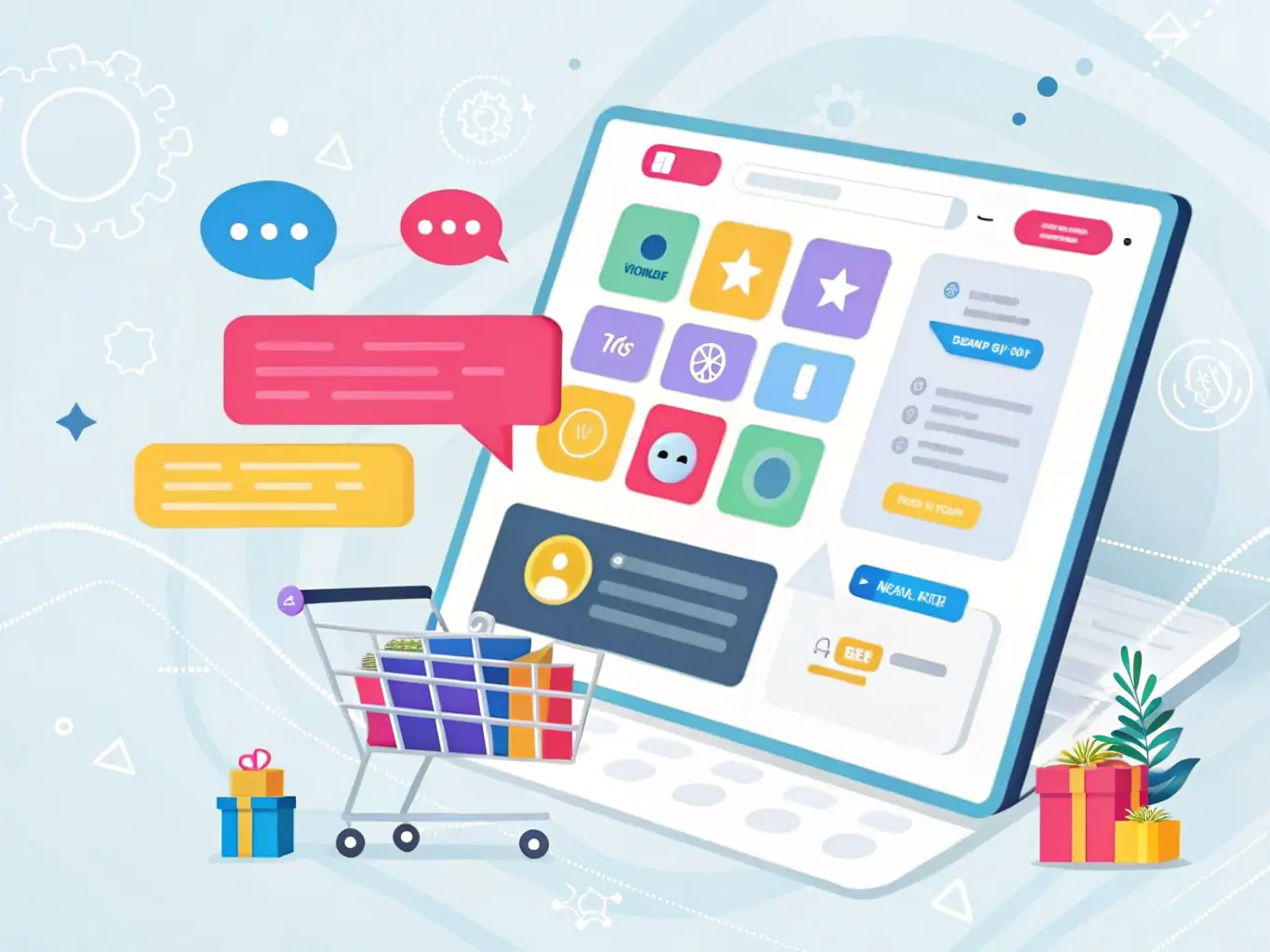 A digital illustration depicting a chatbot interface answering a customer's question about product features, with a focus on quick and accurate responses.